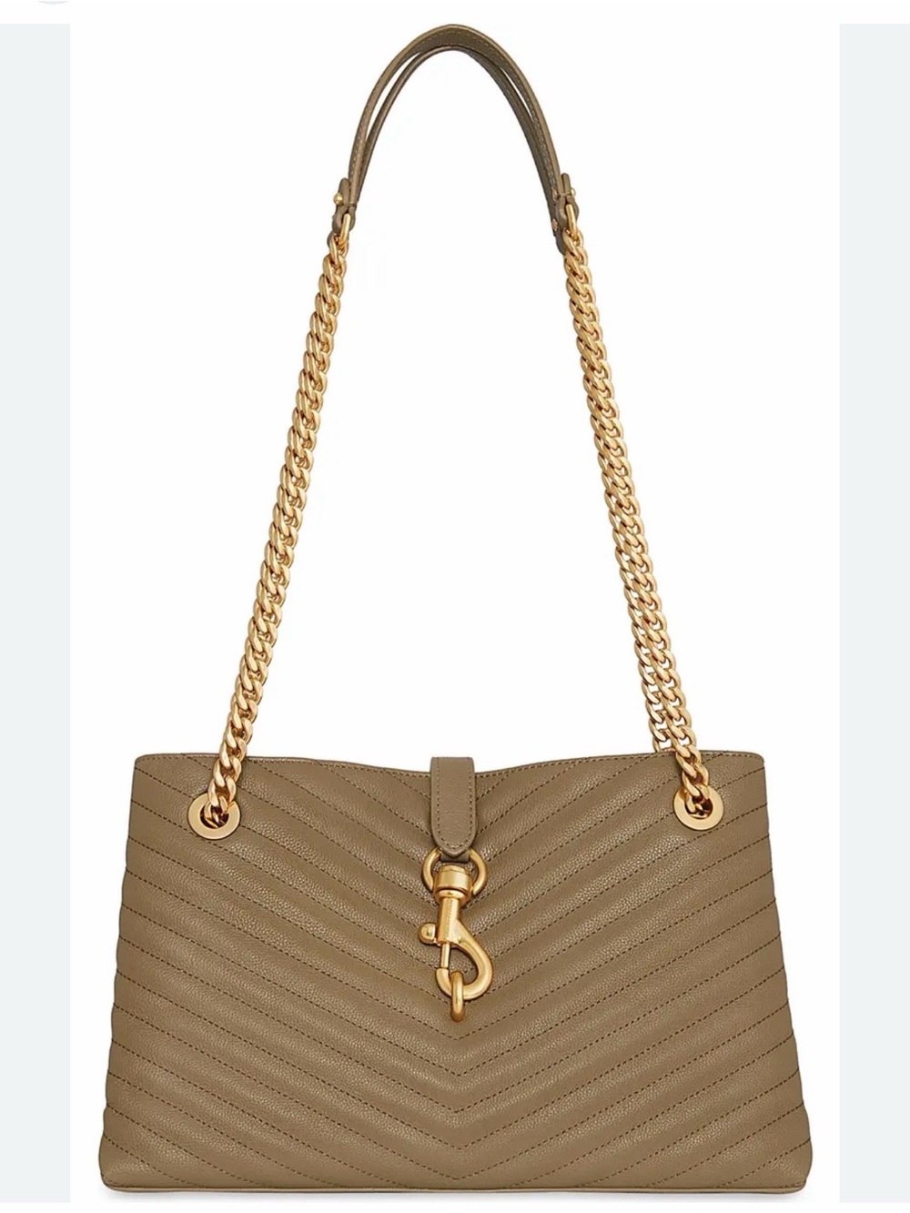 Rebecca Minkoff Edie Quilted Shoulder Bag in Taupe with Gold Hardware